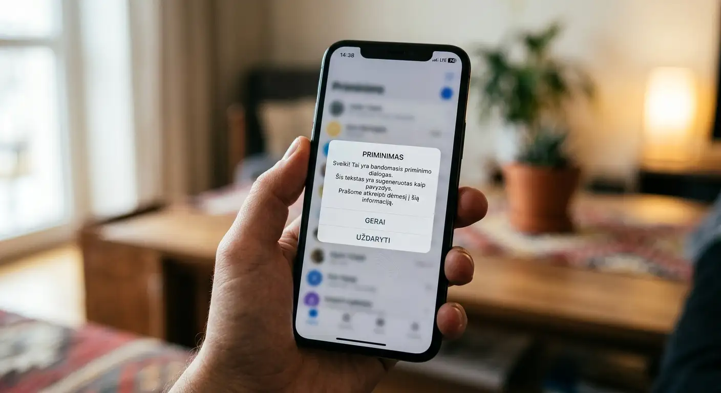 Lažybų programėlės priminimas matomas vartotojo telefono ekrane