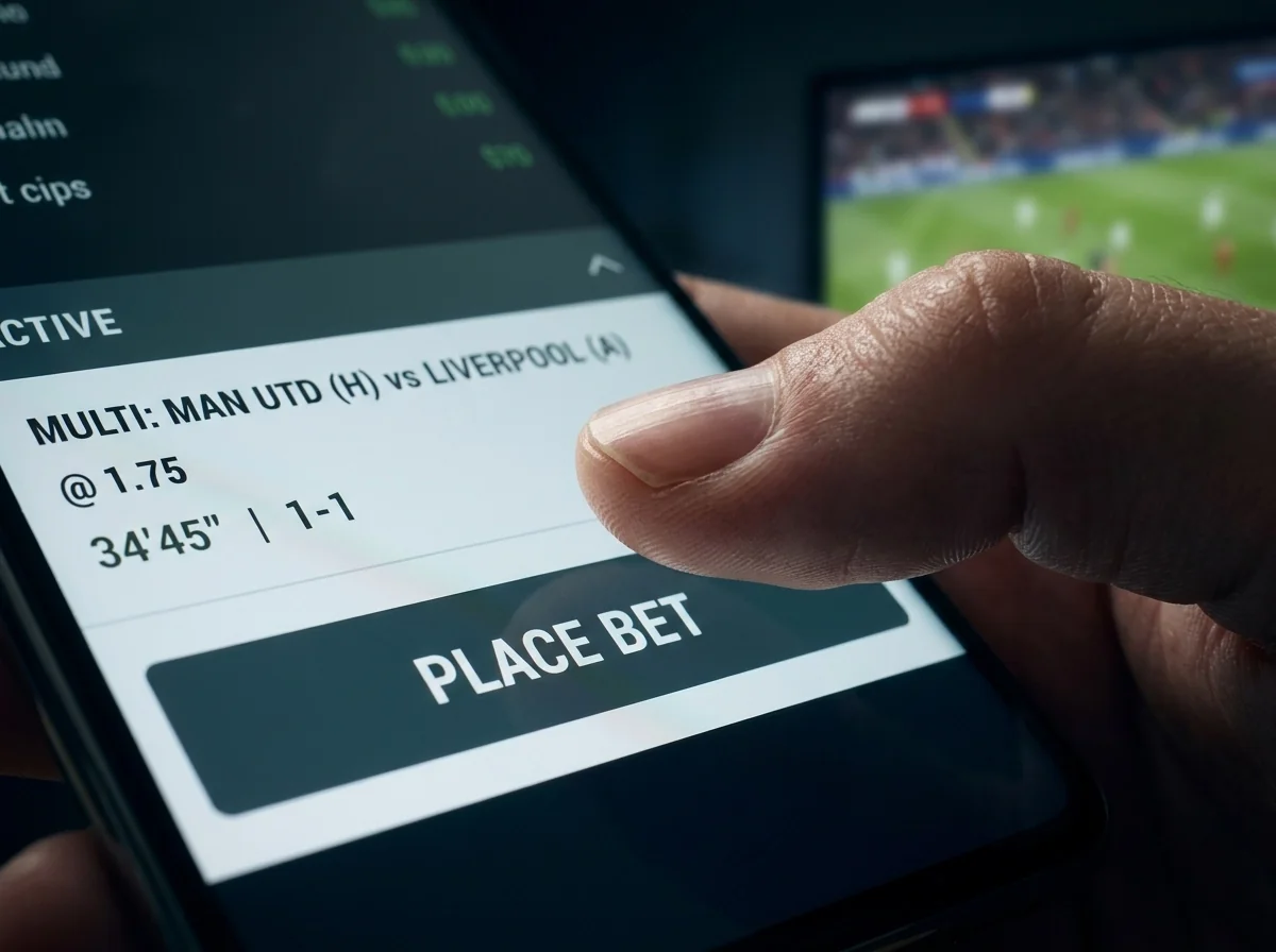 Lažybų programėlės ekranas su cash out mygtuku ir aktyviu statymu
