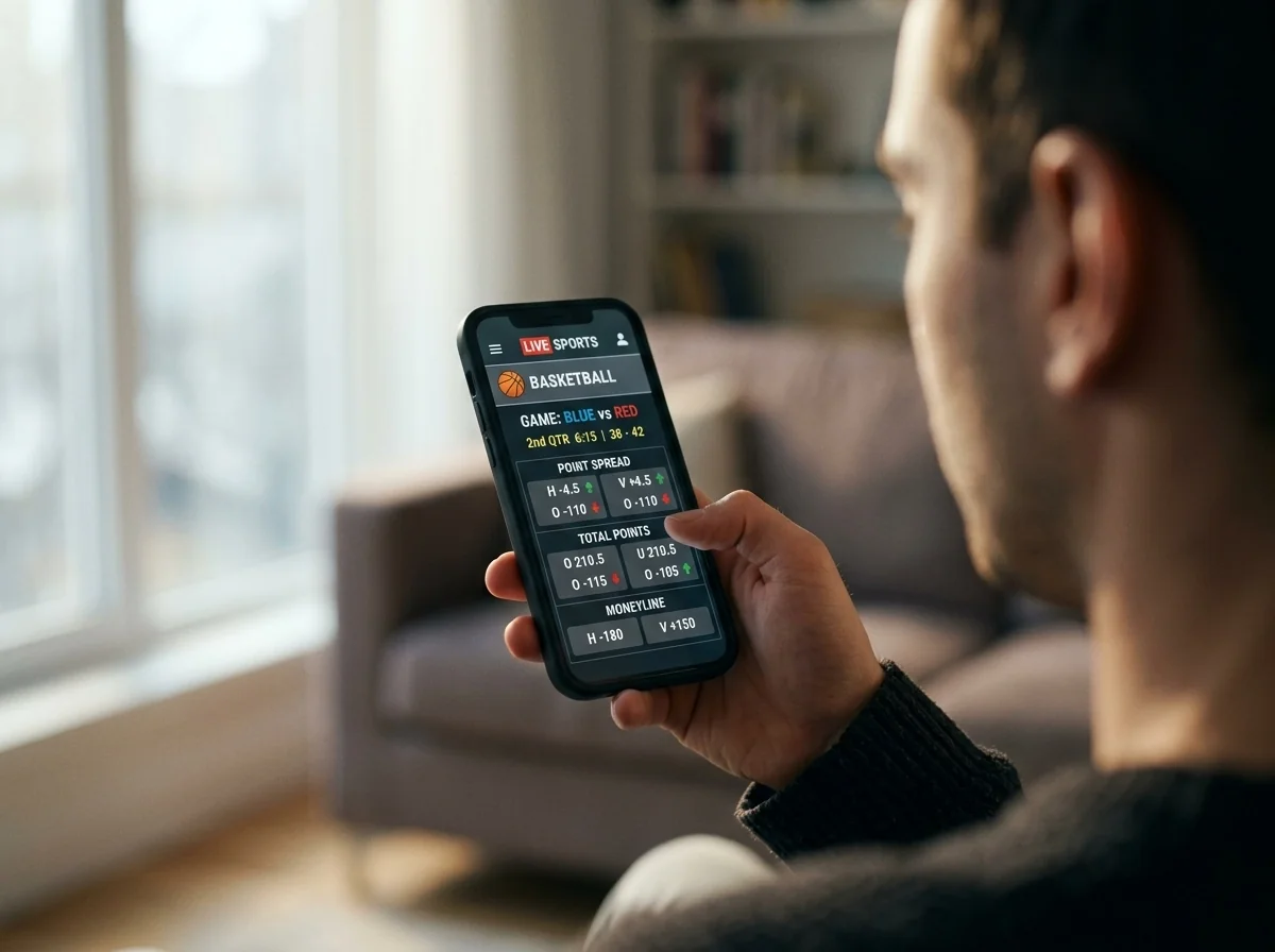 Telefono ekrane rodomi live krepšinio koeficientai keičiasi realiu laiku