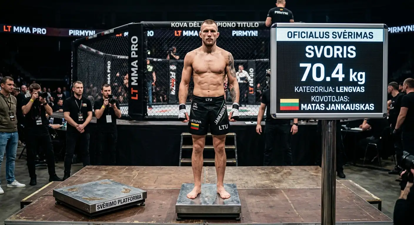 MMA kovotojas ant svarstyklių prieš oficialų svėrimą