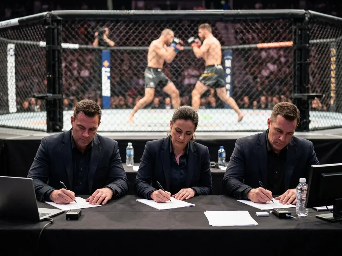MMA teisėjai vertina kovą prie oktagono krašto