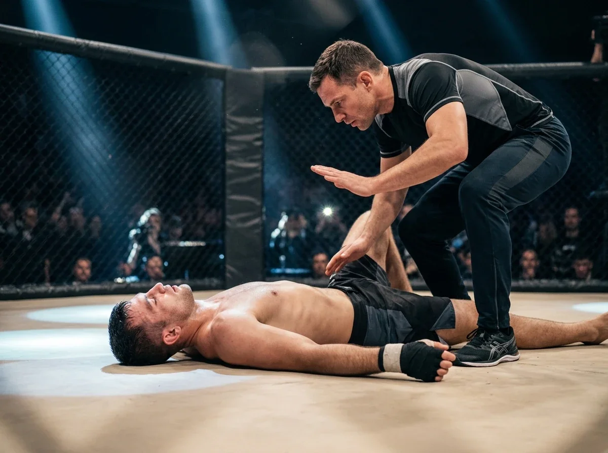 MMA kovotojas paguldytas ant grindų po nokauto smūgio