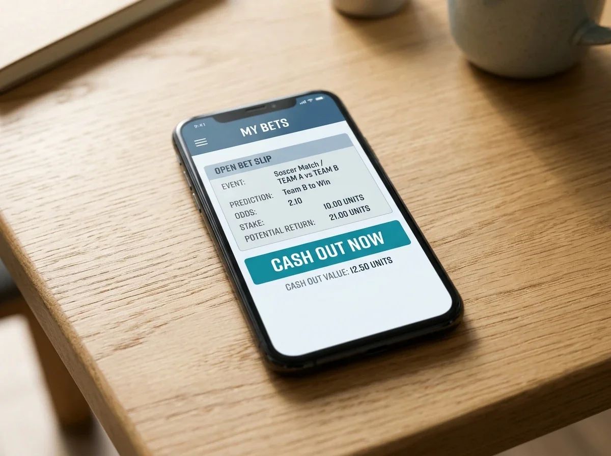 Telefono ekrane atviras statymo lapelis su cash out pasiūlymu