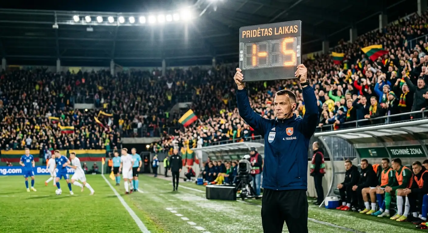 Ketvirtasis teisėjas iškelia papildomo laiko lentelę